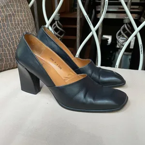 Audrey Square Toe Leather‎ Heels Black 9.5 39.5 thumbnail 5