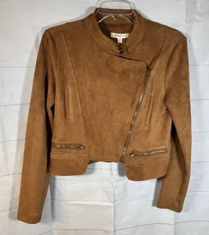 Newbury‎ Kustom Jacket Women's Size S Brown Faux Suede, short, slant zipper thumbnail 1