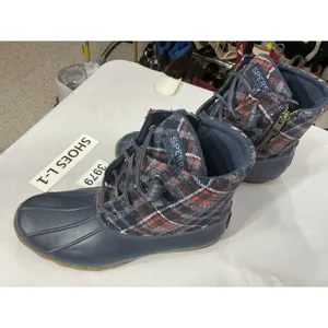Womans Sperry Duck Boots 7.5 Navy plaid Zip Up Laces thumbnail 3