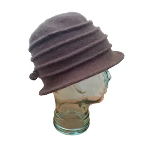 Art Deco Felt Wool Hat Floral Flower Winter Bucket Cap Hat Adult Retro OSFM thumbnail 4