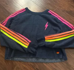 Aviator Nation Navy Cropped Bolt Classic Crew Sweatshirt Heather Neon thumbnail 1