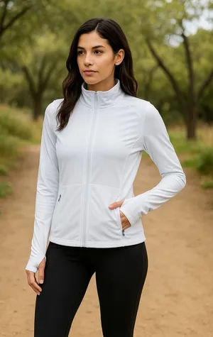 Amazon Running Jacket Slim Fit Zip Up Athletic Jacket with Thumb Holes White Size Small thumbnail 1