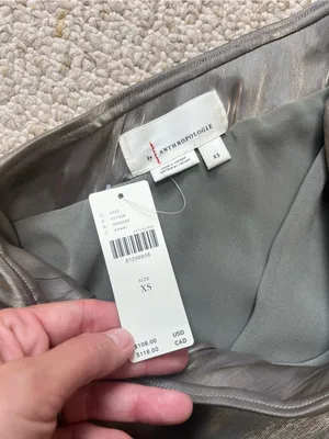 NWT Anthropologie Shine Bias Midi Skirt XS Metallic Khaki Champagne $108 thumbnail 4