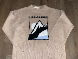 NWT Les Alpes Mountain Graphic Knit Sweater Beige Size Medium thumbnail 1