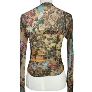 Free People Dainty Retro 90s Ariana Long Sleeve Ruched Top Taupe Combo Large thumbnail 6