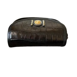 Brighton Vintage Black Leather Croc Embossed Sun Medallion Crossbody Bag Small thumbnail 10