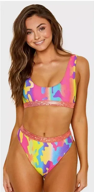 Dippin Daisys Ultra Swim Electric Camo Bikini Swimsuit Size Small thumbnail 1
