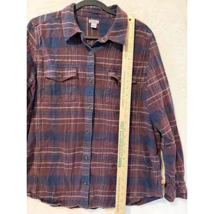 Carhartt Flannel Shirt Womens XL Maroon Navy Blue Plaid Button Down Long Sleeve thumbnail 3