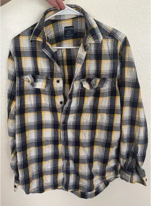 Faded Glory White Blue and Yellow Thin Long Sleeve Flannel thumbnail 1