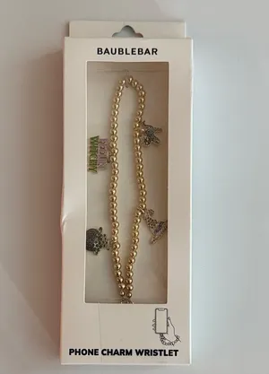 BaubleBar nwt witch Halloween Gold Beaded Phone Charm Wristlet Cat Cauldron thumbnail 1