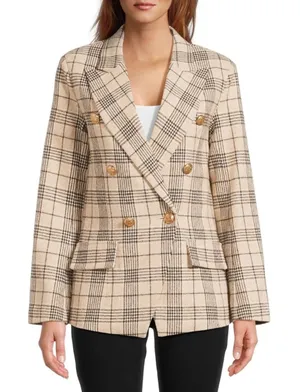 Attitude Unknown Womens Blazer Size L Rust Plaid Ponte Knit Stretch Lined Office thumbnail 1