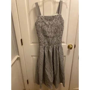 OGL Move Stripe Square Neck Smocked Midi Bra Dress Gray White Size L NWOT thumbnail 3