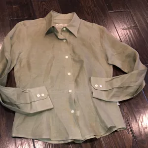 Barbour linen long sleeve ladies top button down size 6 thumbnail 1