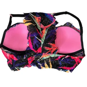 PINK Victorias Secret Push‎ Up Bra 34B Black Lace Floral Racerback Front Closure thumbnail 7