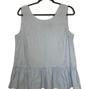 J. Crew Woman's Size Medium‎ Peplum Top Blue White Stripe Bow Detail Cotton thumbnail 3