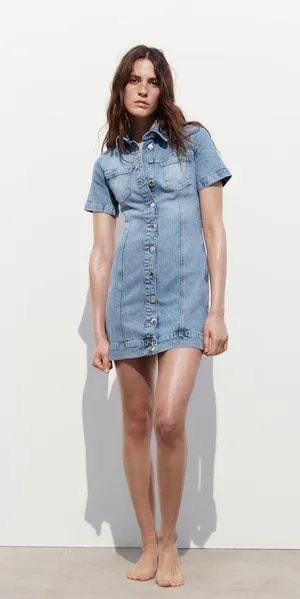 ZARA Dress mini denim jeans button up collar casual short sleeve thumbnail 8