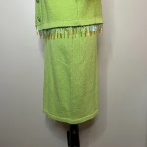 Vintage Liz Sheldon Ltd Lime Green‎ Skirt and Sweater Set w/ Jewel Tassel Detail thumbnail 10