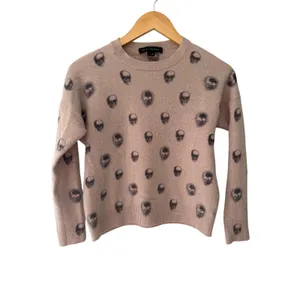 Skull Cashmere 100% Cashmere Skull Print Sweater | Women's Small | Taupe/Blush thumbnail 2