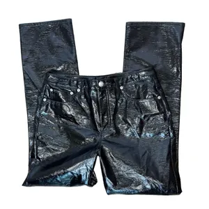 J.Crew Black Patent Faux Leather High Rise Straight Pants Size 28 edgy Y2K goth thumbnail 1