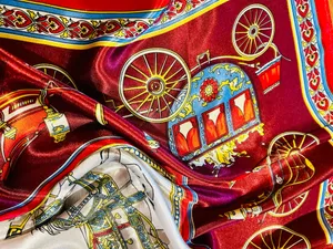 VINTAGE EQUESTRIAN horse&carriage BURGUNDY silky SCARF 35’/35’inches thumbnail 10