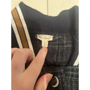 Hem & Thread‎ Womens Plaid Floral Embroidered Varsity Bomber Jacket Grey Navy L thumbnail 3
