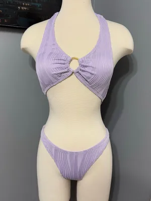 NWOT Shein Ring Ribbed Linked Bikini Set, Purple, S thumbnail 1