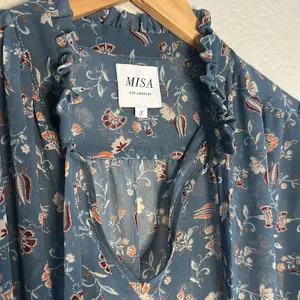 Misa NEW Revolve Blue Sheer Top Girly Feminine Coquette Preppy Floral Neck Tie thumbnail 4