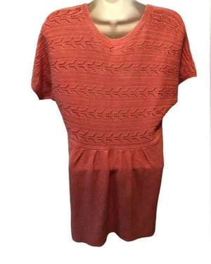 Crochet Linen Blend Tunic Cardigan Sz. L Coral One Button Closure Spring thumbnail 3