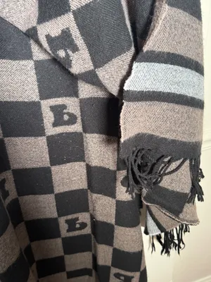 PINK by Victorias Secret Checker Knit Wrap/Scarf in Brown and Black Fringe thumbnail 6