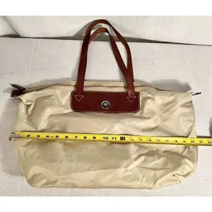 Dooney & Bourke Beige Nylon W/ Brown Leather Strap Zip Top Travel Bag thumbnail 9