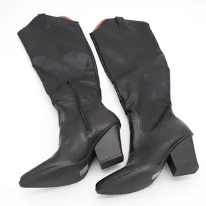 Black Vegan Leather Snakeskin Embossed Western Knee High Pointed Toe Boots 6 thumbnail 1
