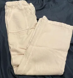 ZARA NWOT creamy beige High Rise cargo jeans pants large pockets small s thumbnail 1