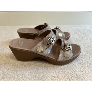 Dansko Jessie Sandals Double Strap Clogs Size 39‎ US 8.5 9 Gold & Beige Marbled thumbnail 2