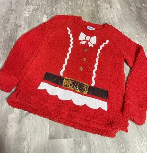 Ugly Christmas‎ Sweater Womens L Santa Suit Sherpa Sequined Fleece Red C0073 thumbnail 1