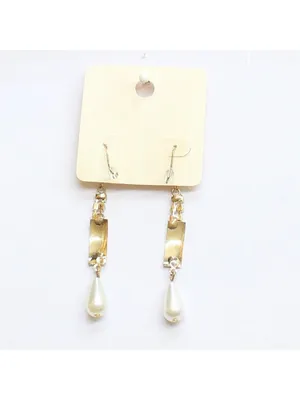 NWT Melody Fashion Dangly Rhinestone Faux Pearl Drop Earrings Gold Yellow 2.75" thumbnail 2
