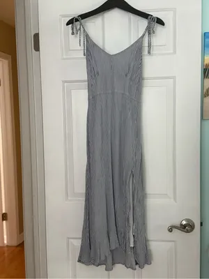 Abercrombie & Fitch Tie Shoulder Blue and White Striped Midi Dress thumbnail 3