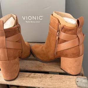 Vionic Tenley Ankle Boot Suede Leather Mid‎ Shaft Zip Closure Toffee 8M NIB thumbnail 10