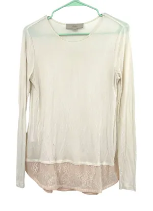 Loft Size Medium Long Sleeve Blouse Top Shirt Cream Layered Look‎ Modal Blend thumbnail 1