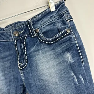 Miss Me Irene Bootcut Jeans Sz 31 Womens Distressed Faded Stitch Denim thumbnail 6