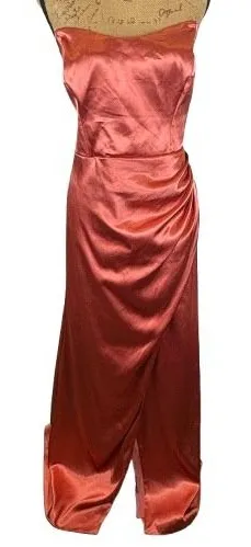 Birdy Grey‎ Anne Dress Terra Cotta Shiny Satin Strapless Maxi Bridesmaid Size XL thumbnail 1