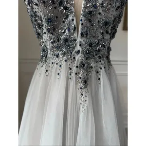 Dave & Johnny Grey Navy Blue Beaded Prom Dress Formal Ball Gown $438 0 thumbnail 6
