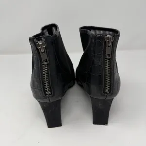 LOGO Croc Embossed Mesh Pointed Toe Block Heel Ankle Boot Black Women Size 6 thumbnail 7