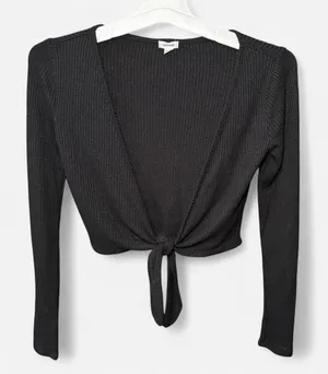 GARAGE Women's XS Black Ribbed Crop Top Casual Knit thumbnail 1