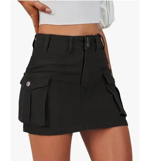 NEW Cargo Skirt Button Pocket Y2k Trendy Denim Mini Skirt L thumbnail 1