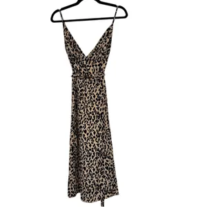 Essue Tan Animal Print Midi Dress Womens M Summer Strappy Casual Belted Classic thumbnail 2