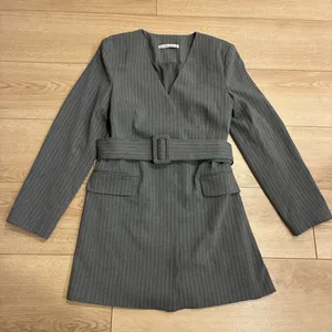 Abercrombie & Fitch Gray Pinstripe Mini Dress with Belt thumbnail 2
