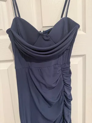 Lulus Flirty Composure Slate Blue Mesh Cowl Bustier Ruched Maxi Dress Small thumbnail 6