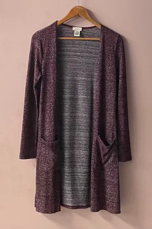 Wet Seal Burgundy Marled Lightweight Knit Open Front Cardigan Size M GUC thumbnail 1