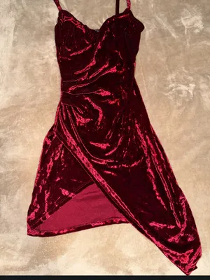 Joe & Elle Wine Red Velvet Asymmetrical Slip Dress thumbnail 1