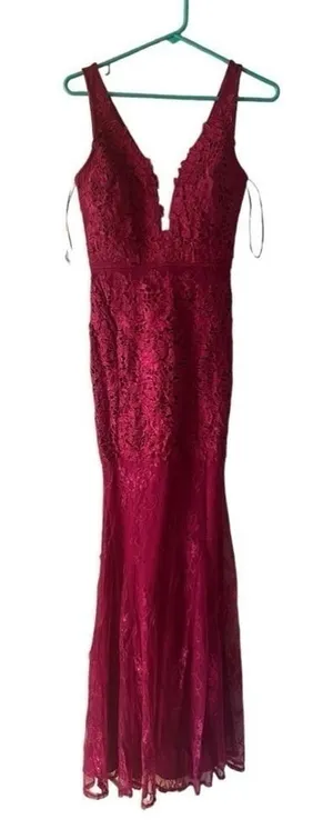 Maniju Dark Red Lace Floor Length Evening Gown Prom Formal‎ Size S thumbnail 1